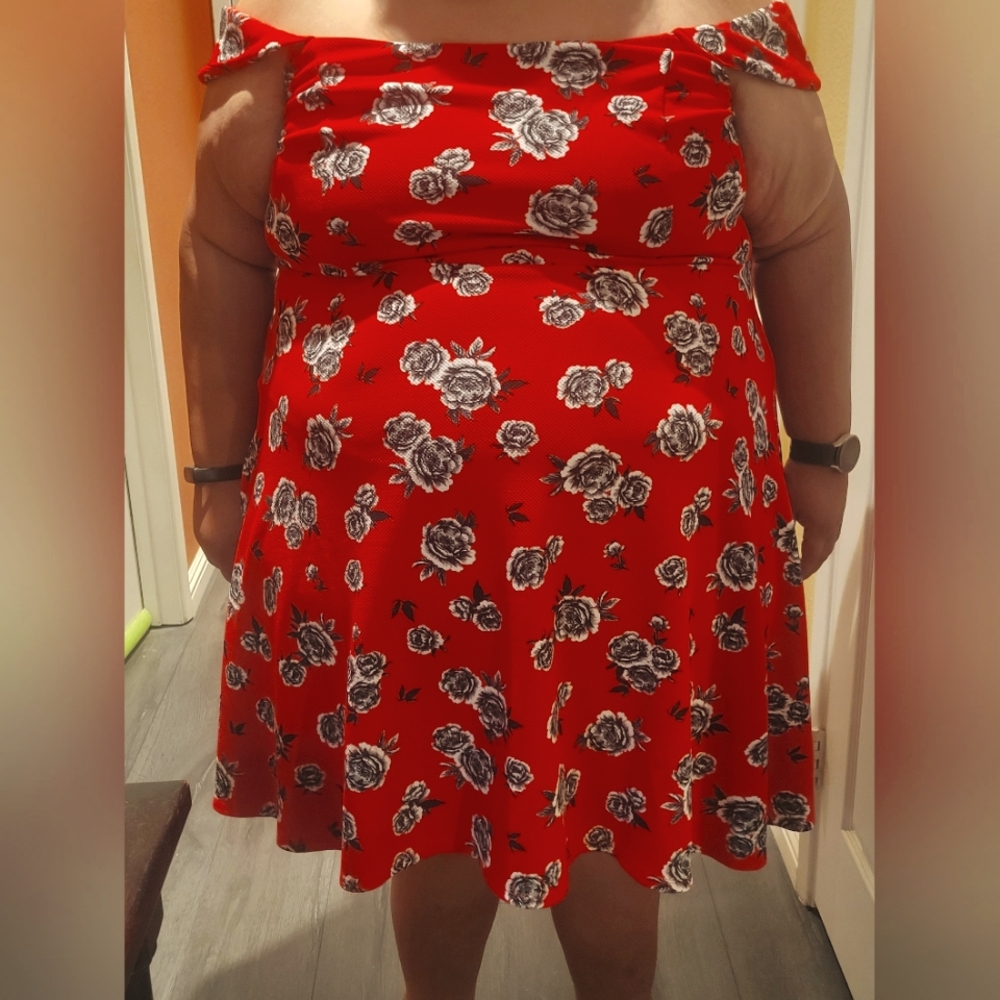 Gently Used Torrid Red Boatneck Rose Skater length Dress